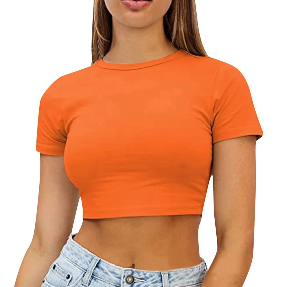 Neon Orange Women's Crop Top Short Sleeved Shirt